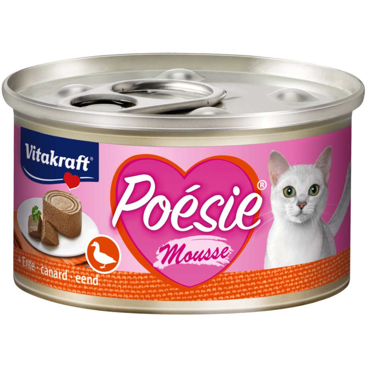 Vitakraft Katzenfutter Poesie Mousse, Ente, 12 Dosen, Nassfutter für: Katzen