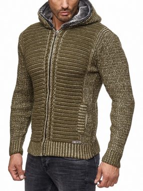 Reslad Strickjacke Herren Strickjacke warme Kapuzenjacke Fell-Kapuze Winter-Jacke RS-1800 (1-tlg) Kapuzen-Jacke mit Reissverschluss