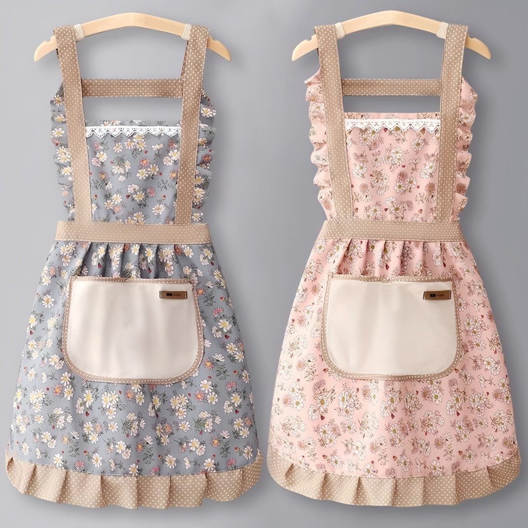 FOUORTUNATE-BEE Kochschürze Damen Küchenschürze mit Tasche verstellbar zum Kochen und Backen, Blumenschürze Damen für Küche Haushalt Café Restaurant und Garten – Bild 3 von 5
