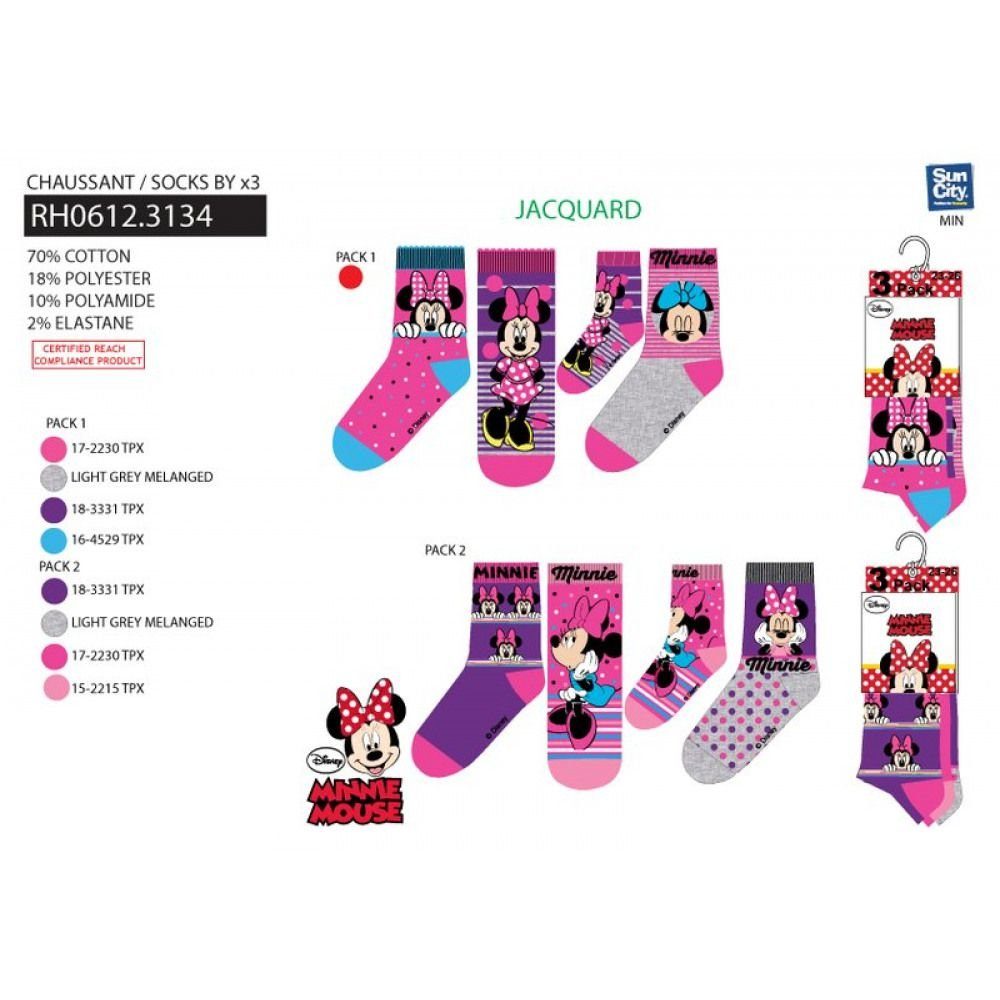 Disney Minnie Mouse Feinsocken Minne Mouse 6 Paar Mädchen Strümpfe Socken Kindersocken