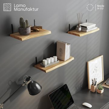 LAMO Manufaktur Wandregal Wandhalter 3er Set, Komplett-Set mit Baumkante, 20mm stake Massivholzplatte