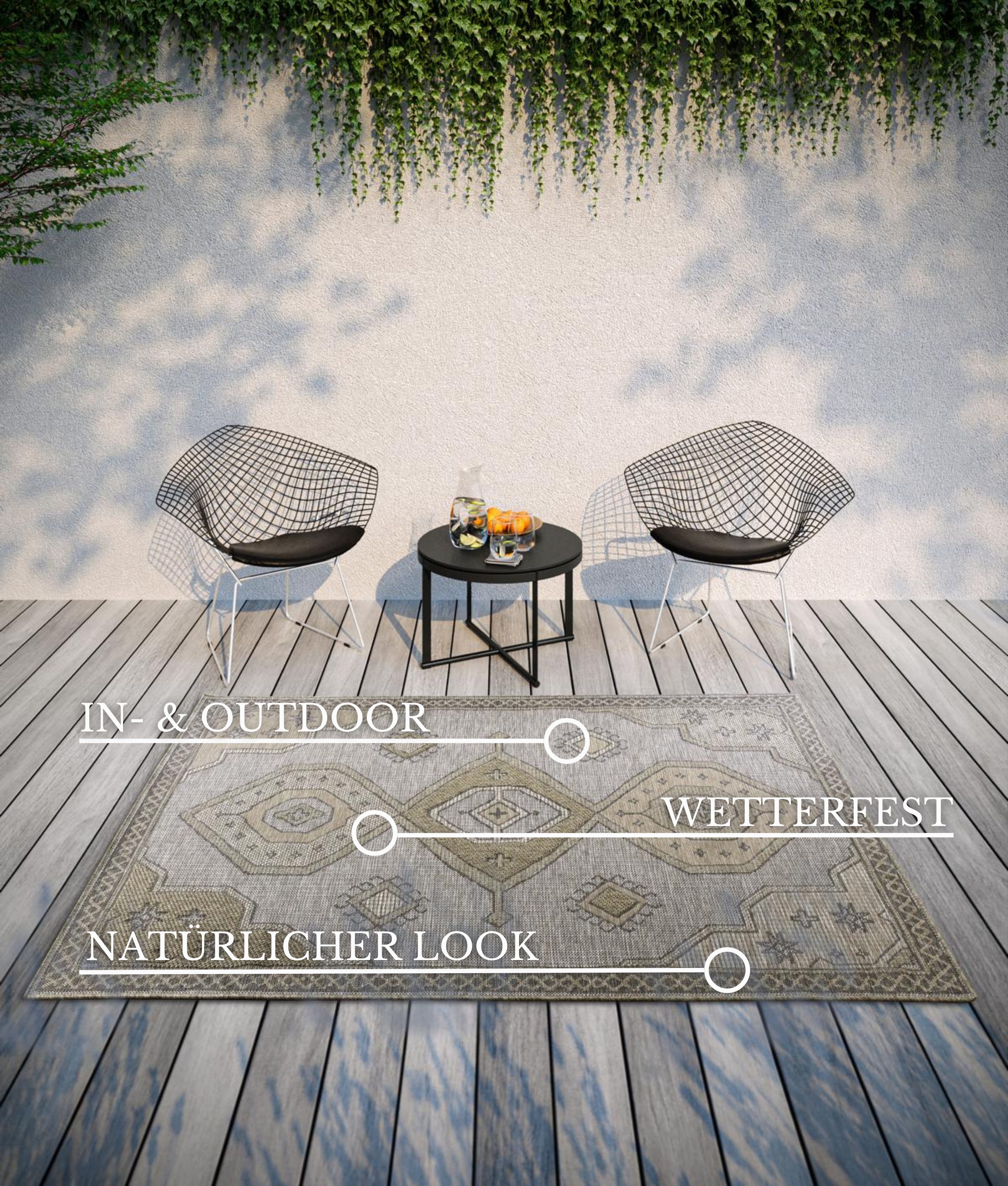 Villeroy & Boch Teppich Robert, rechteckig, Höhe: 8 mm, In-& Outdoor, Flachgewebe, wetterfest, Terrasse, Balkon, natur, modern
