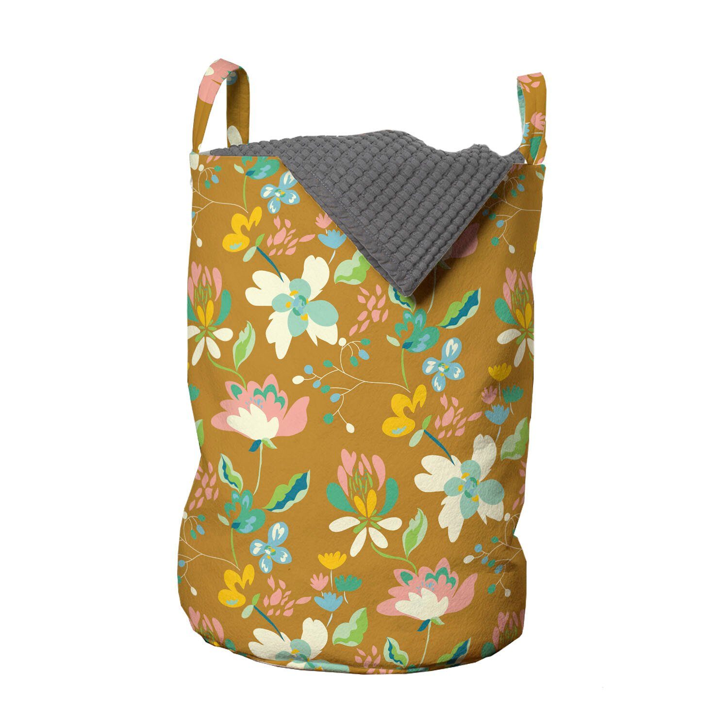 Abakuhaus Wäschesäckchen Wäschekorb mit Griffen Kordelzugverschluss für Waschsalons, Blumen Bio-Sommer-Blüten-Kunst