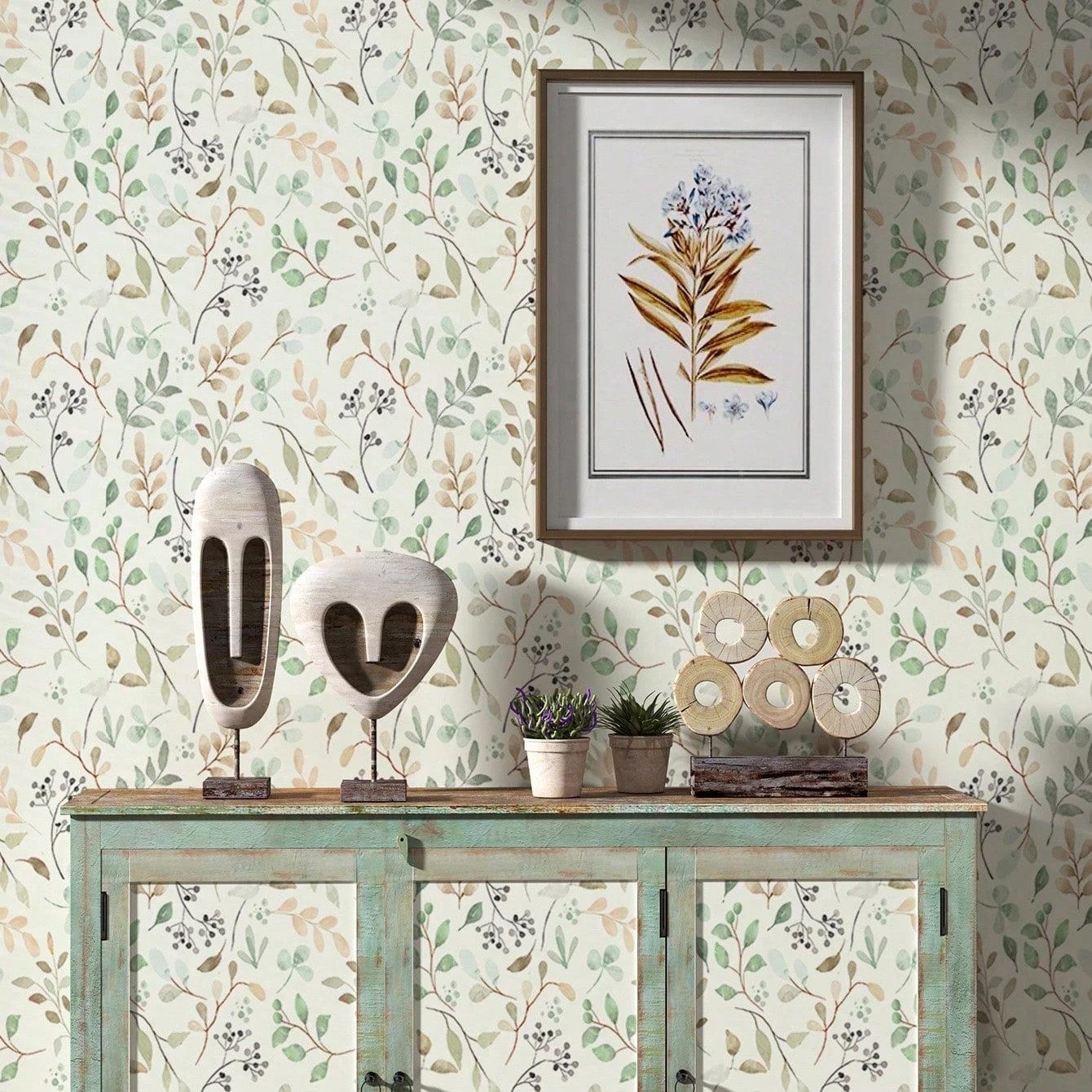 HomeBella Mustertapete Selbstklebende Tapete floral Blätter in Grün Beige, günstig online kaufen