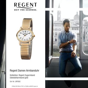 Regent Quarzuhr Regent Damen-Armbanduhr gold Analog F-892, Damen Armbanduhr oval, klein (ca. 30x25mm), Edelstahl, goldarmband