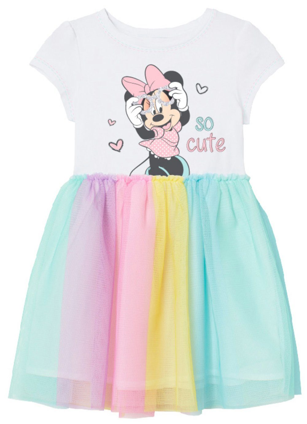 Disney Minnie Mouse Tüllkleid Minnie bis Kleid Mädchen Maus Regenbogen - 134, 104 Baumwolle Kinder Gr