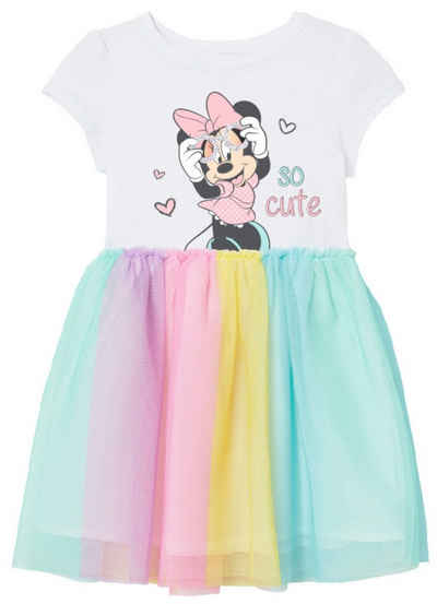Disney Minnie Mouse Tüllkleid Minnie Maus Regenbogen - Mädchen Kinder Kleid Gr. 104 bis 134, Baumwolle