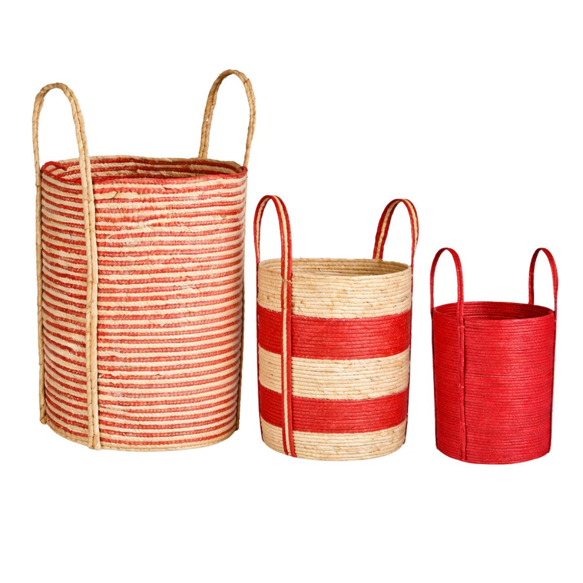 Mica Decorations Blumentopf Mica Decorations Brooklyn Korb - Flechtkorb Set aus 3 - Rot