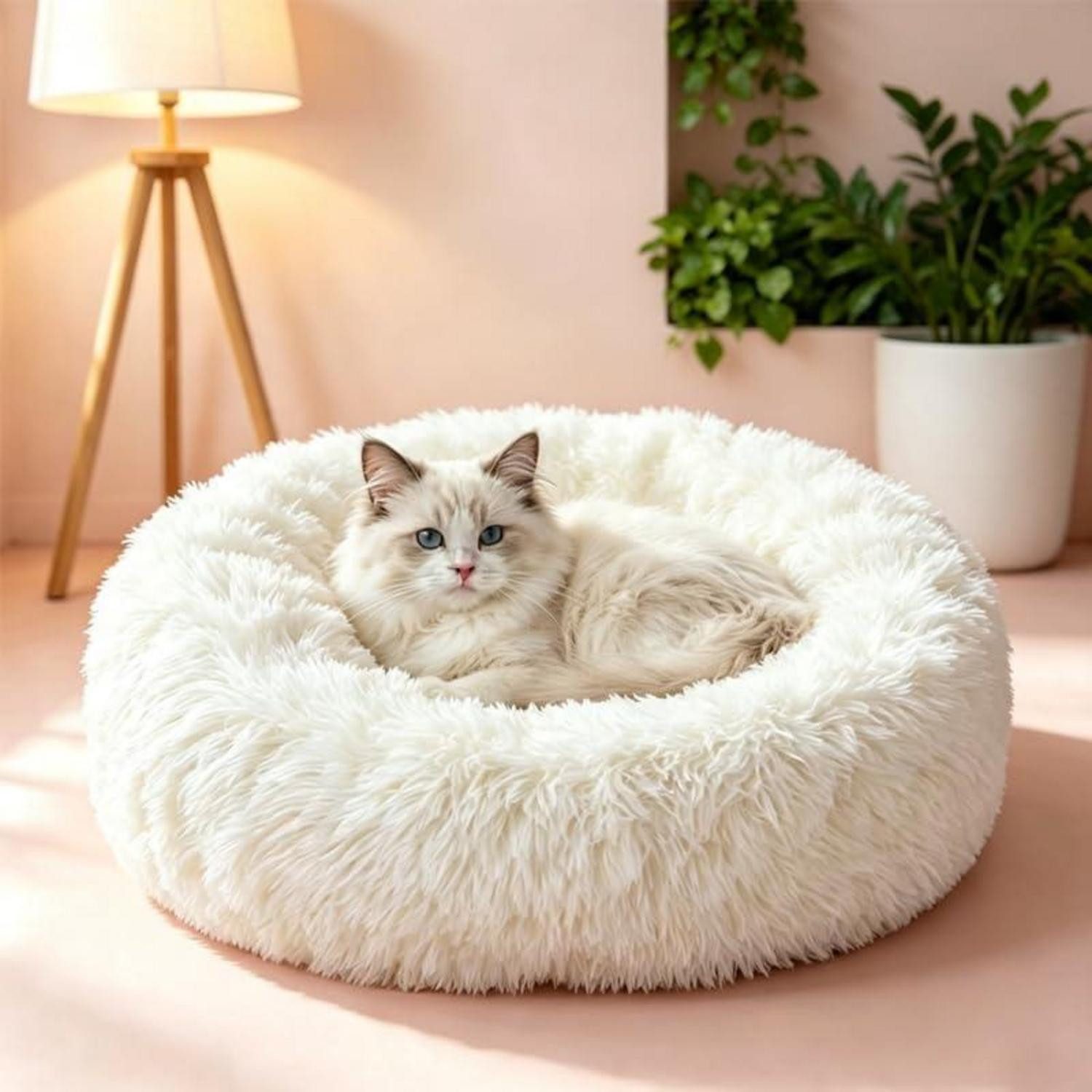 LuxusKollektion Hundebett Hundebett Katzenbett Rund Flauschig XS Weiss