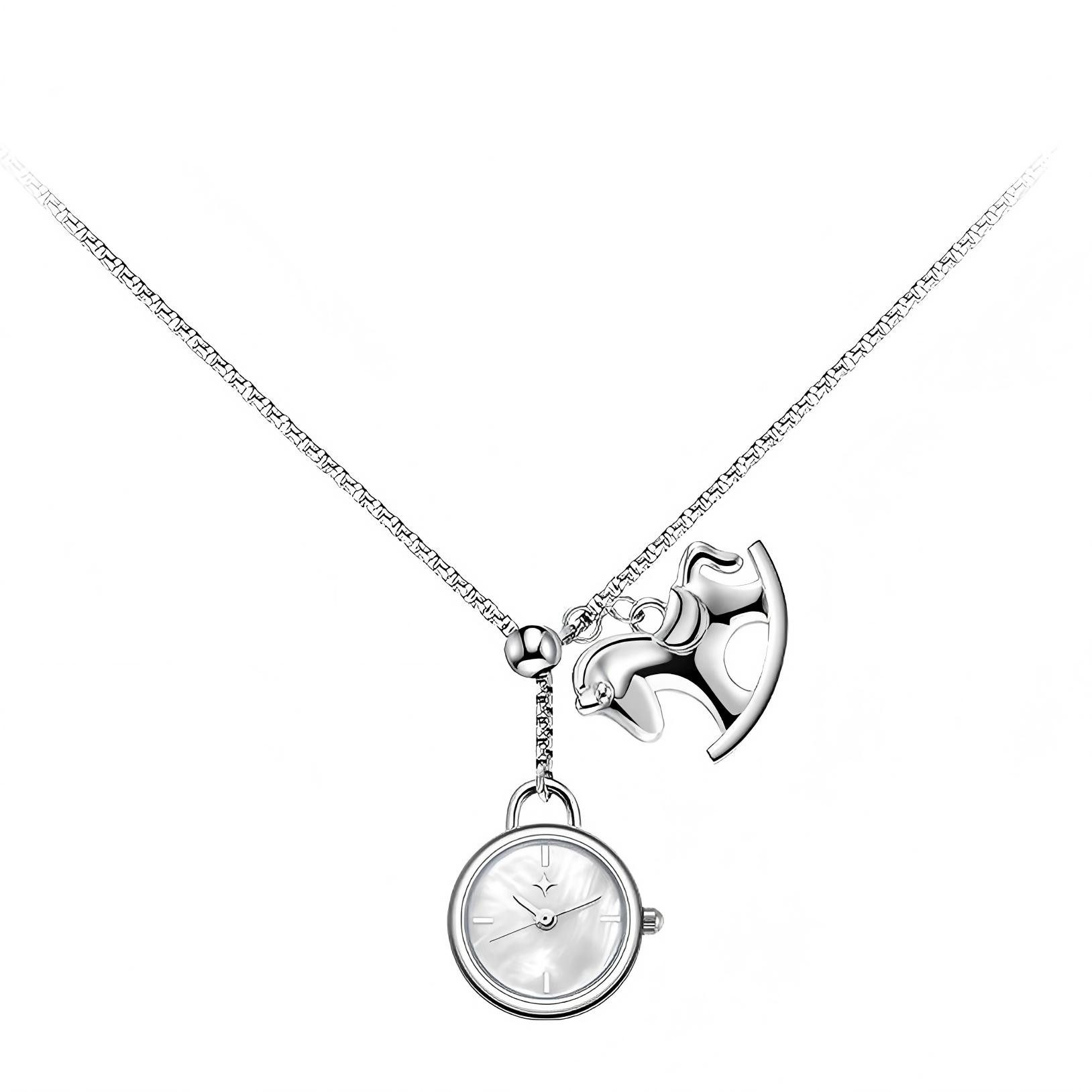 Kette mit Anhänger Uhr Halskette Damen Halskette Uhr Quarz Uhr