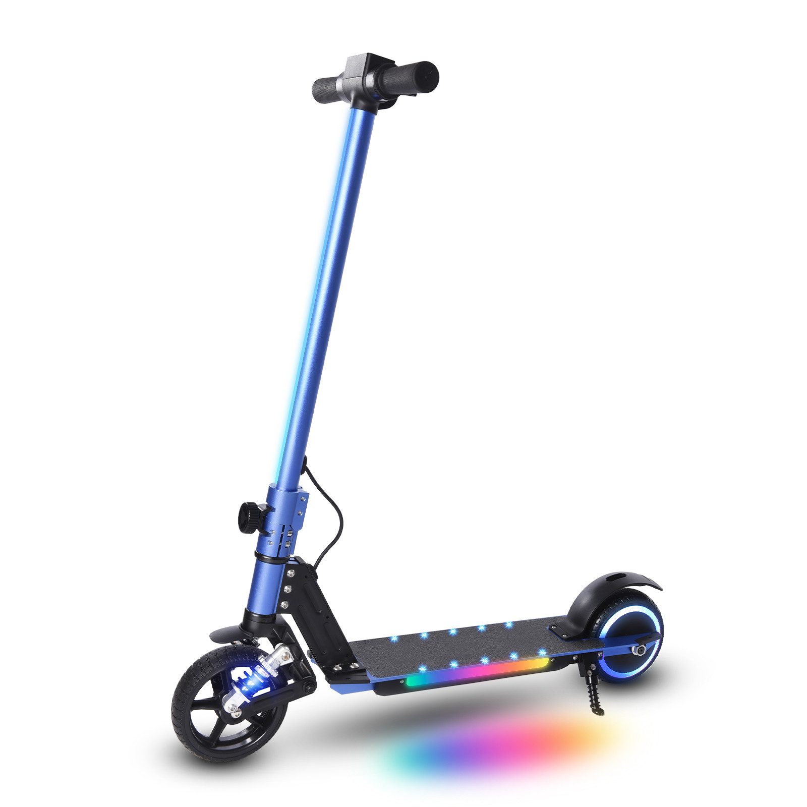 Loywe Miniscooter E Scooter mit Bunter Regenbogenlicht, 130,00 W, 14,00 km/h, (Set, 1 x Elektroroller, 1 x Ladegerät, 1 x Handbuch), Faltbarer Elektro Scooter Kinder, Elektroroller Kinder ab 6-12 Jahren