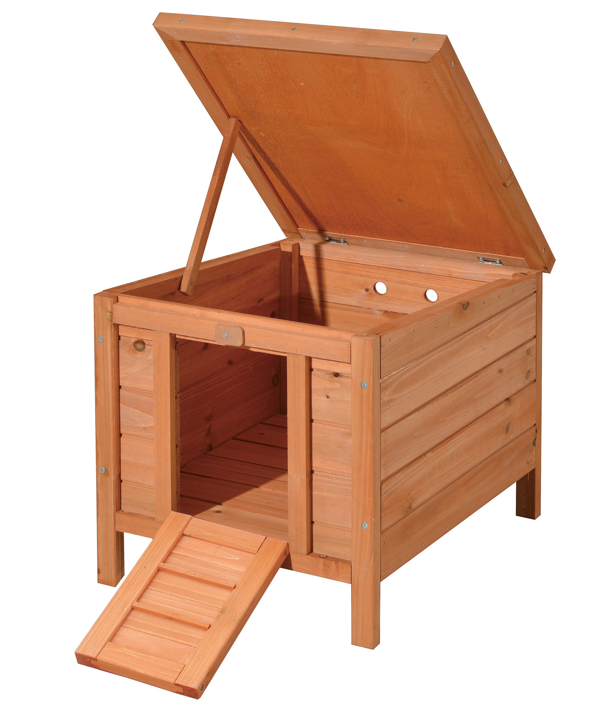 Dehner Freigehege Nagerschlafhaus mit Klapp-Dach, 51 x 42 cm, Holz, schattenspendender Unterschlupf mit Rampe und klappbarem Dach