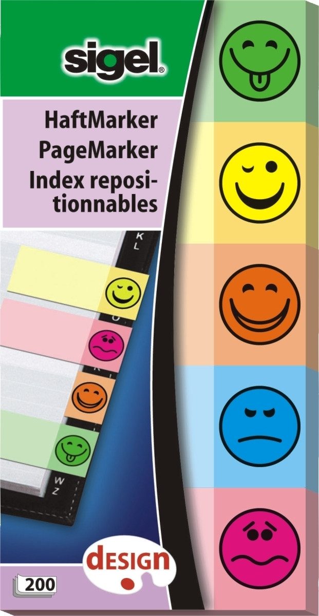 Haftnotizblock Haftmarker Design -Smile- 50x100mm 80g/qm 5 Smile-Motive im Pocket VE.
