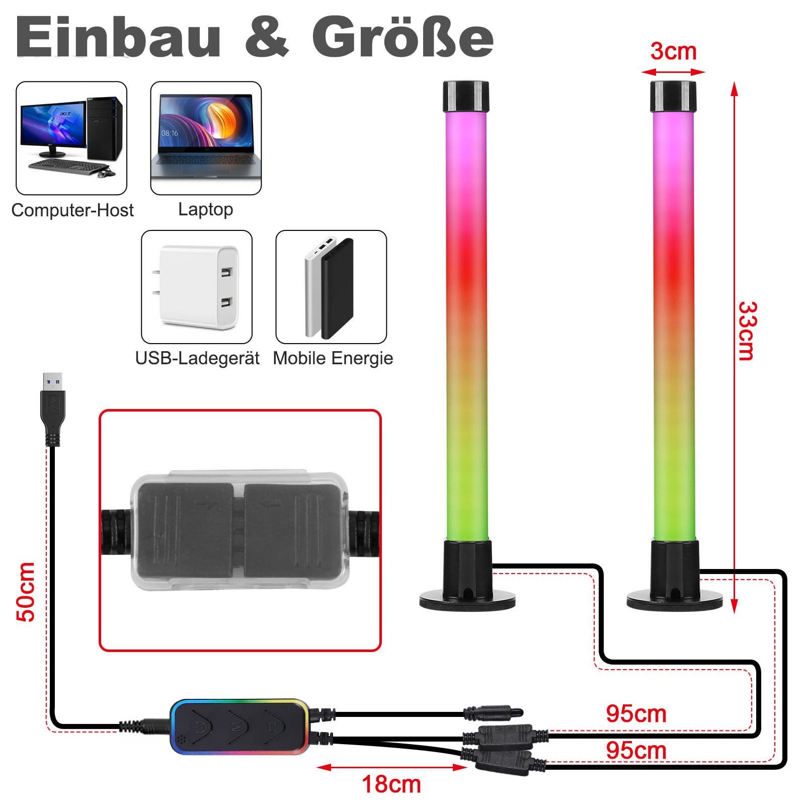 LED-Gaming-Licht, mit Stripe Sunicol LED Timer Musik-Sync, Bluetooth, LED-Rhythmus-Lichter, USB-betrieben,