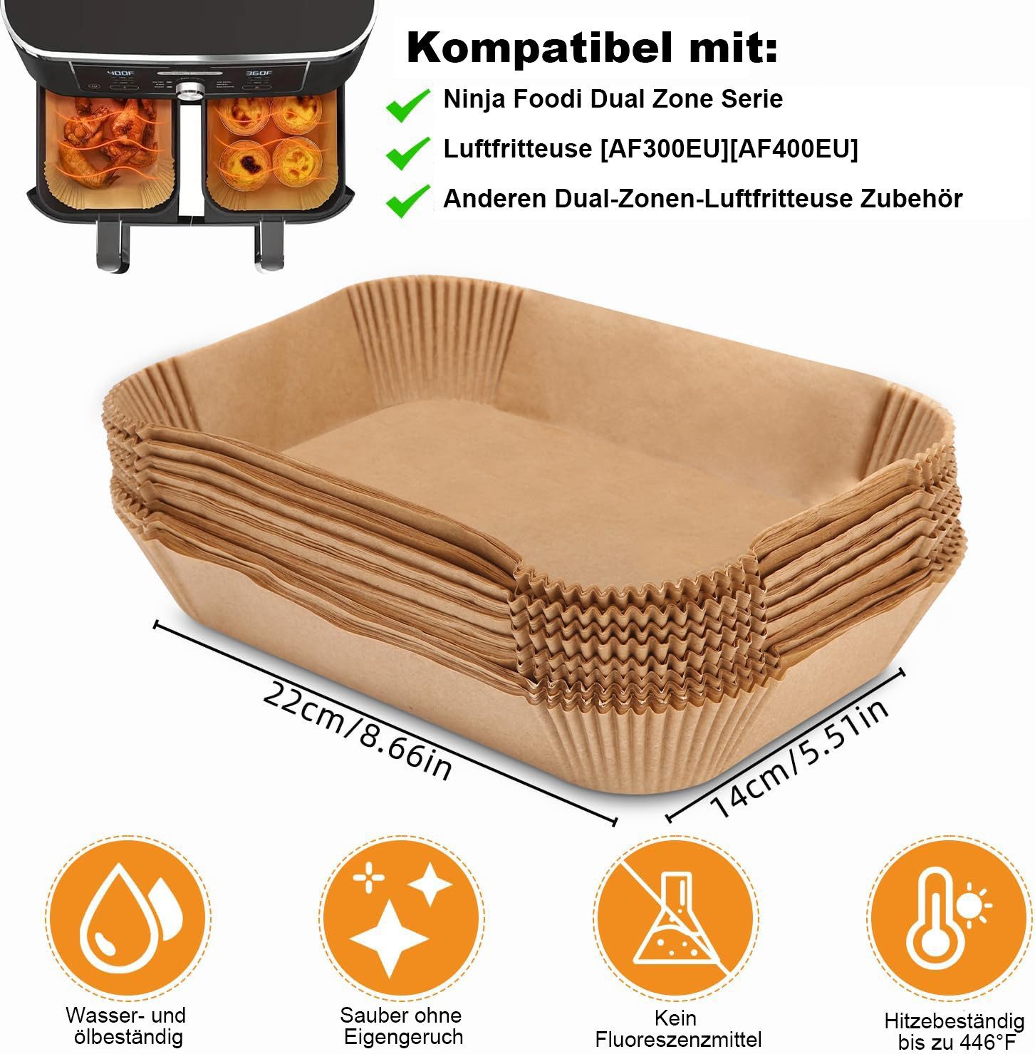 SinLaw Backpapier 200 Packungen Heißluftfritteusen-Backpapier, saugfähig und wasserdicht, 22 x 14 cm, Anzahl Durchschlage