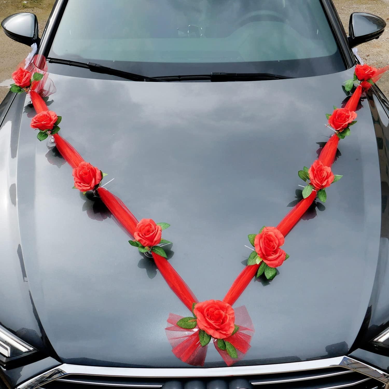 LuxusKollektion Girlande Hochzeitsauto Deko Rose Rot Tüll Set