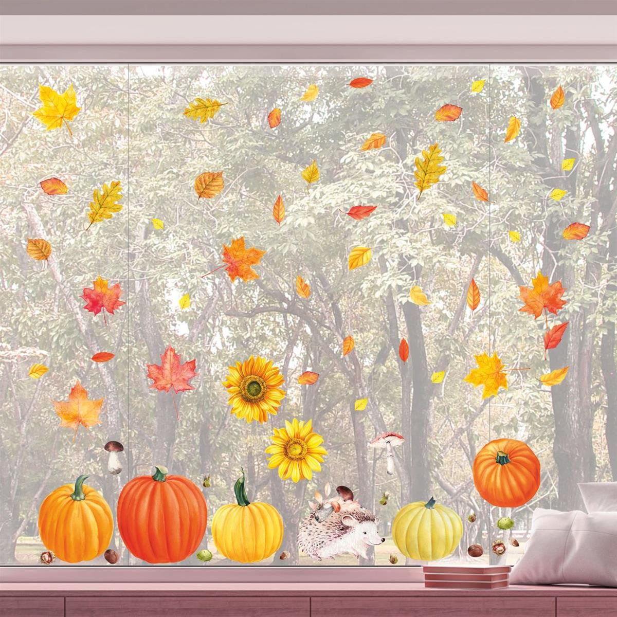 nikima Fensterbild Fensterbilder Herbst selbstklebend - Statisch Haftende PVC Aufkleber – Bild 2 von 3