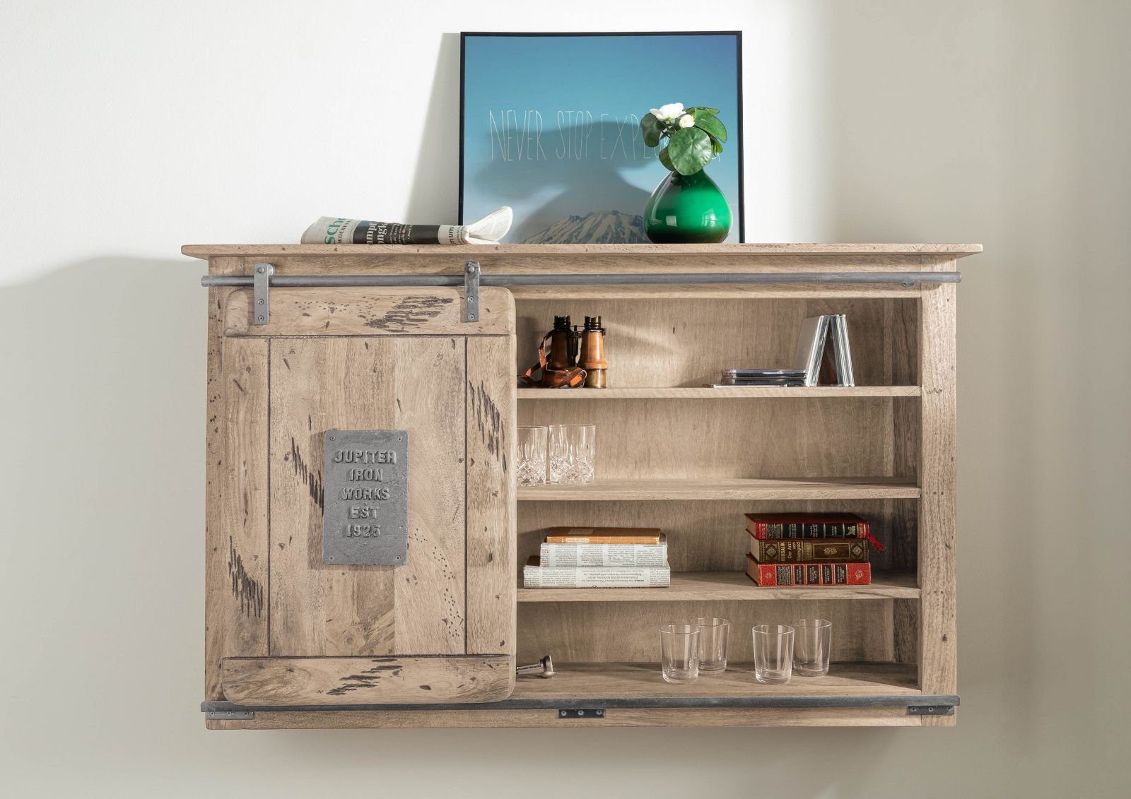 Massivmoebel24 Wandregal, 1-tlg., Wandregal Mango 130x25x80 whitewash lacki günstig online kaufen