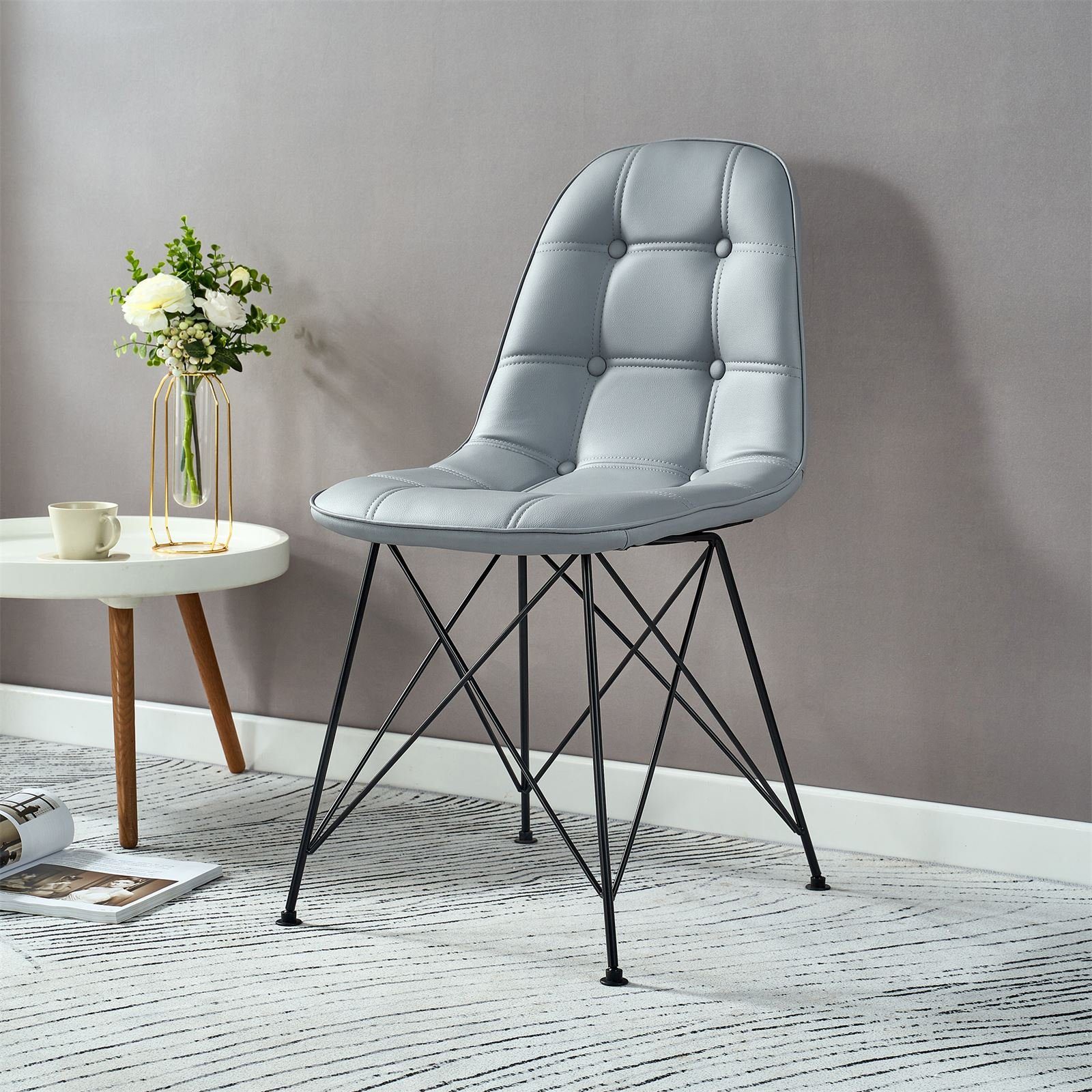 IDIMEX Esszimmerstuhl IMRAN (4 St), Set grau Küchenstuhl Kunstleder Esszimmerstuhl Polster 4er Esszimmer Stühle