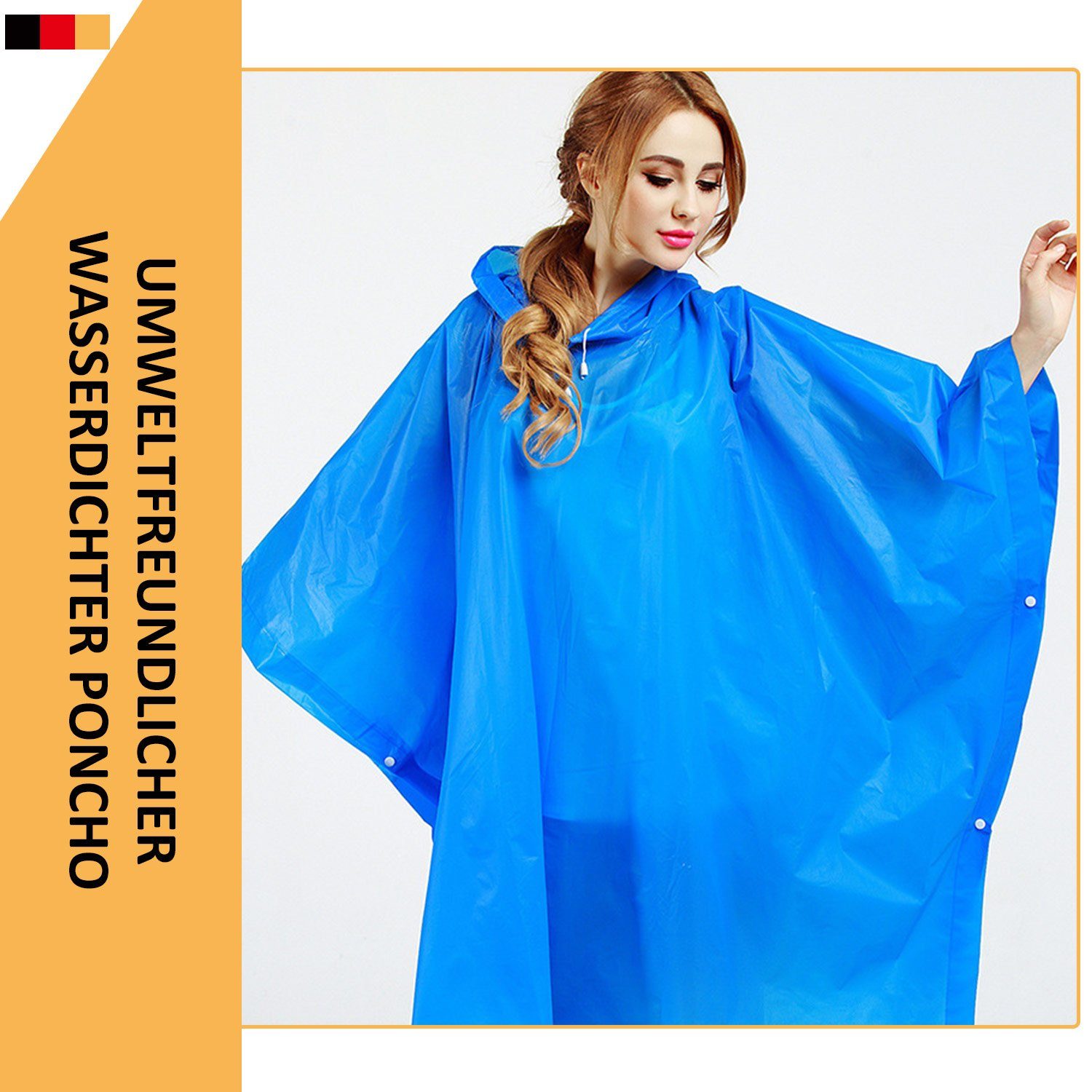 Damen für Regenjacke Regenponcho Wasserdicht MAGICSHE Regenmantel Festival Blau