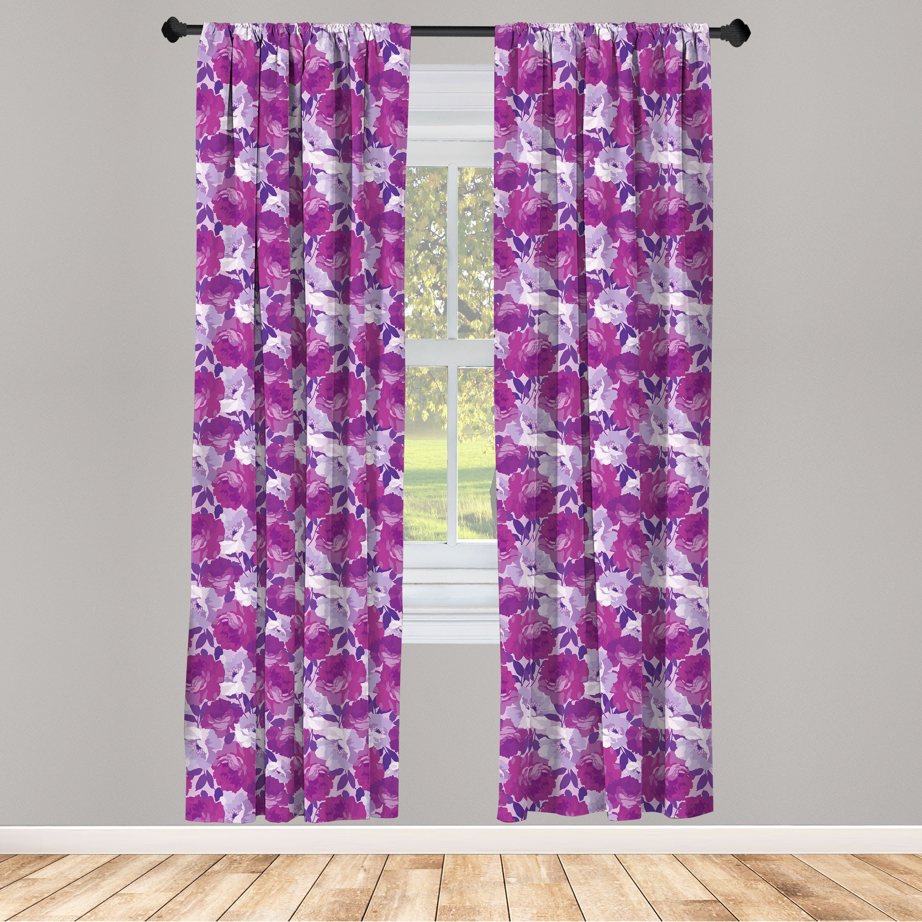 Gardine Vorhang für Wohnzimmer Schlafzimmer Dekor, Abakuhaus, Microfaser, Blumen Romantische Rosen Wiederholung