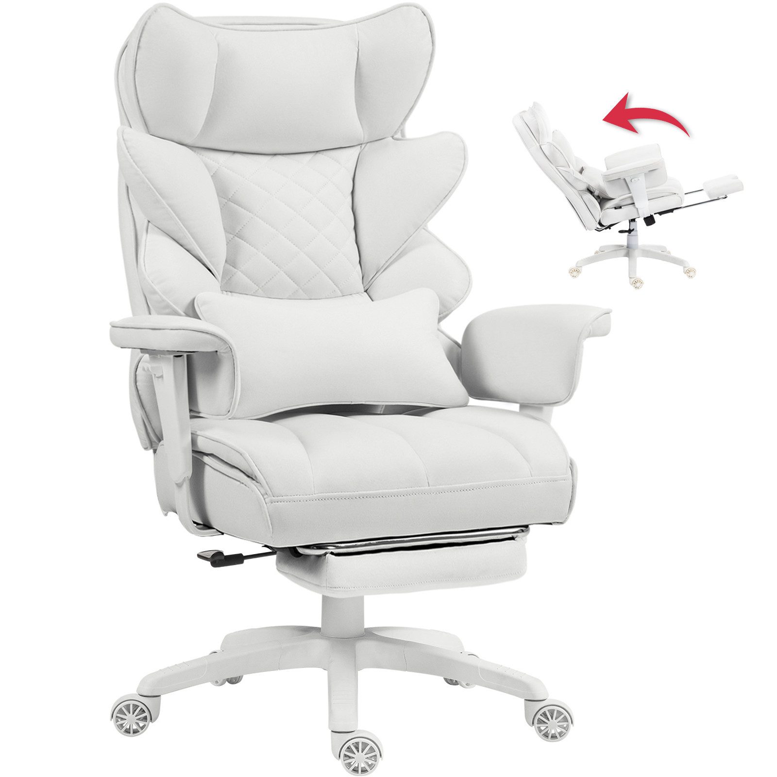 Dowinx Gaming-Stuhl Bürostuhl Ergonomisch mit Taschenfeder-Kissen (Packung), Chefsessel mit weiche Rückenlehne und verstellbare Lendenkissen