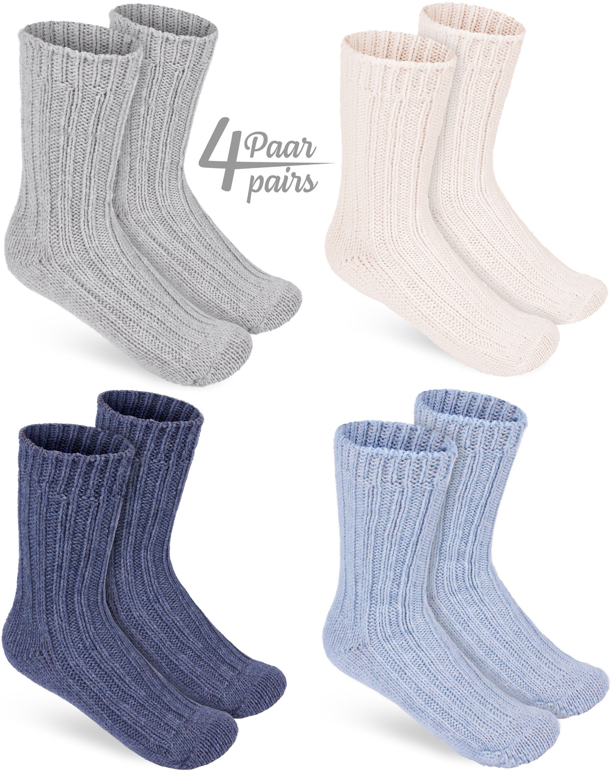 BRUBAKER Socken Kinder Wollsocken - Warme Wintersocken für Jungen und Mädchen (4-Paar, 4er-Pack) Flauschiges Socken Set mit Schafwolle - Winter Kindersocken