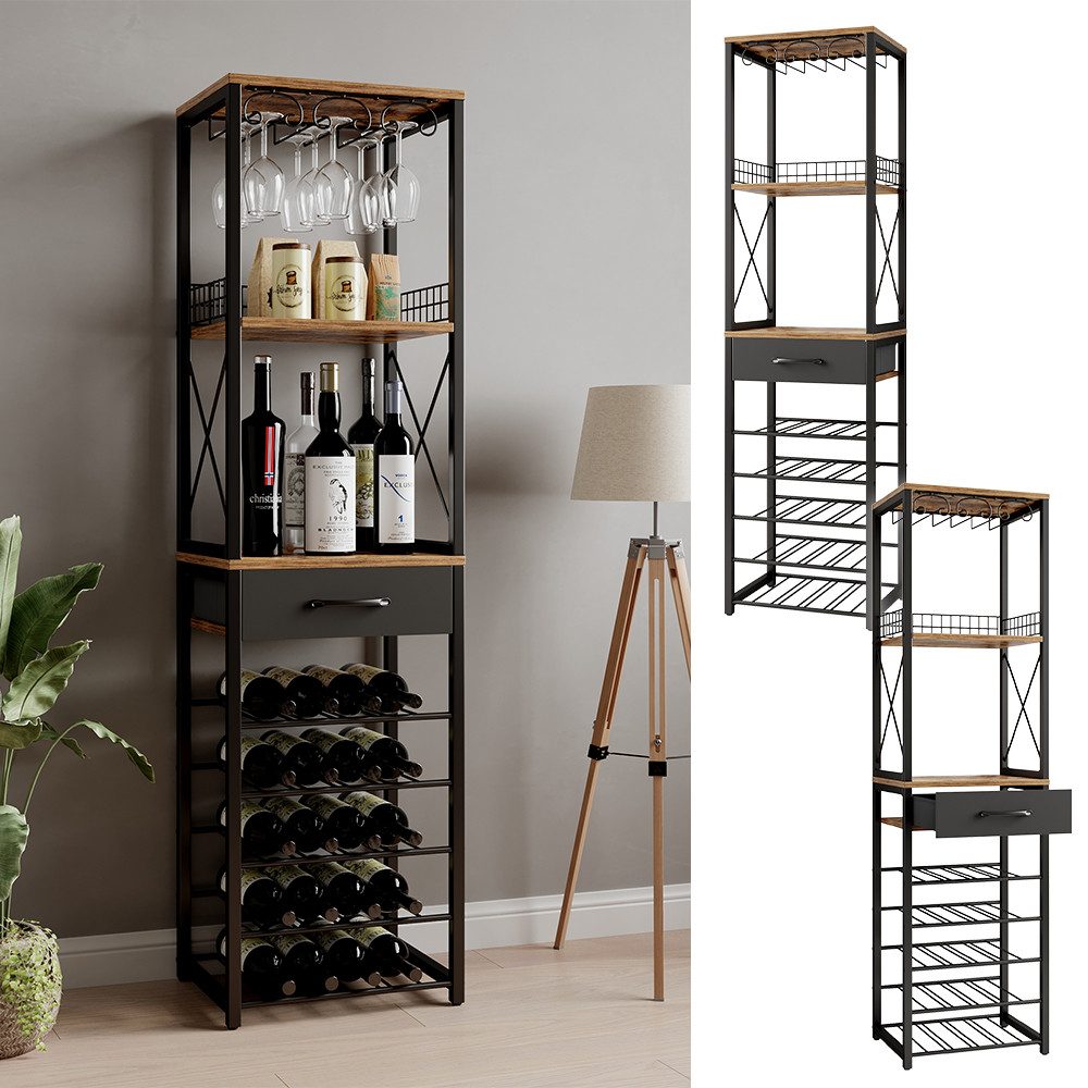 Vicco Weinregal Porto, Eiche rustikal/Schwarz, 40 x 147.5 cm mit Schublade günstig online kaufen