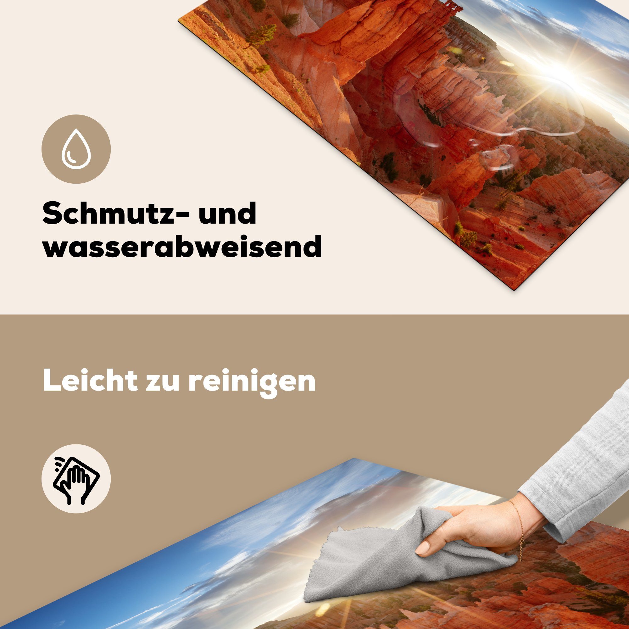 küche, für Sonnenstrahlen dem MuchoWow über Bryce Induktionskochfeld Vinyl, Ceranfeldabdeckung Herdblende-/Abdeckplatte cm, die Schutz tlg), (1 Canyon National Park, 81x52