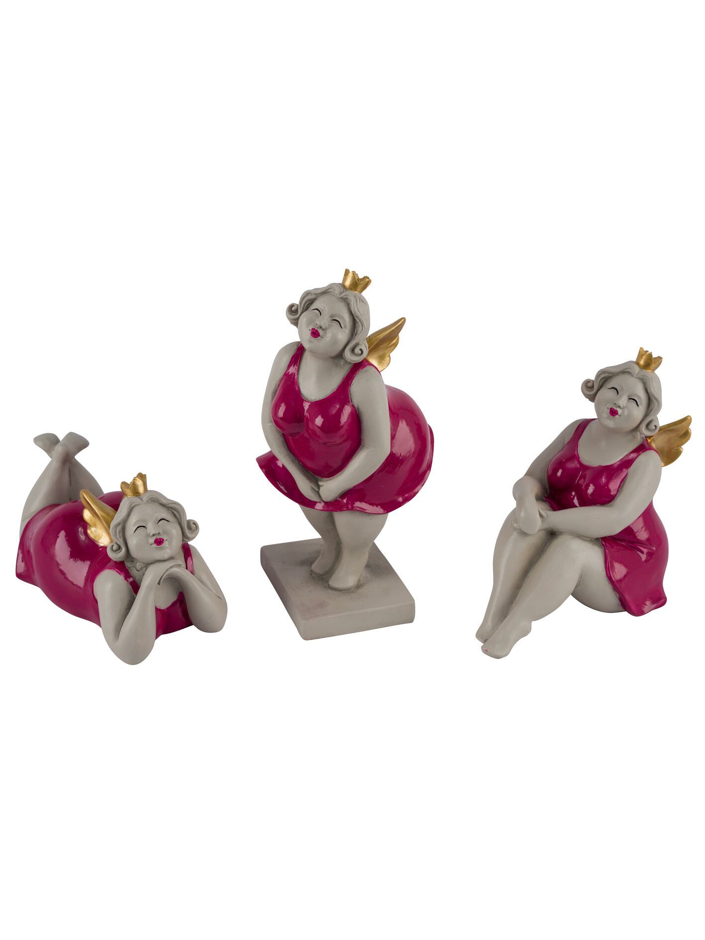 Dekorieren macht glücklich Dekoobjekt Deko Engel Figuren Set kurvige Engel (3 St., 3er-Set), aus Polyresin in Pink und Gold – verspielte Wohnaccessoires