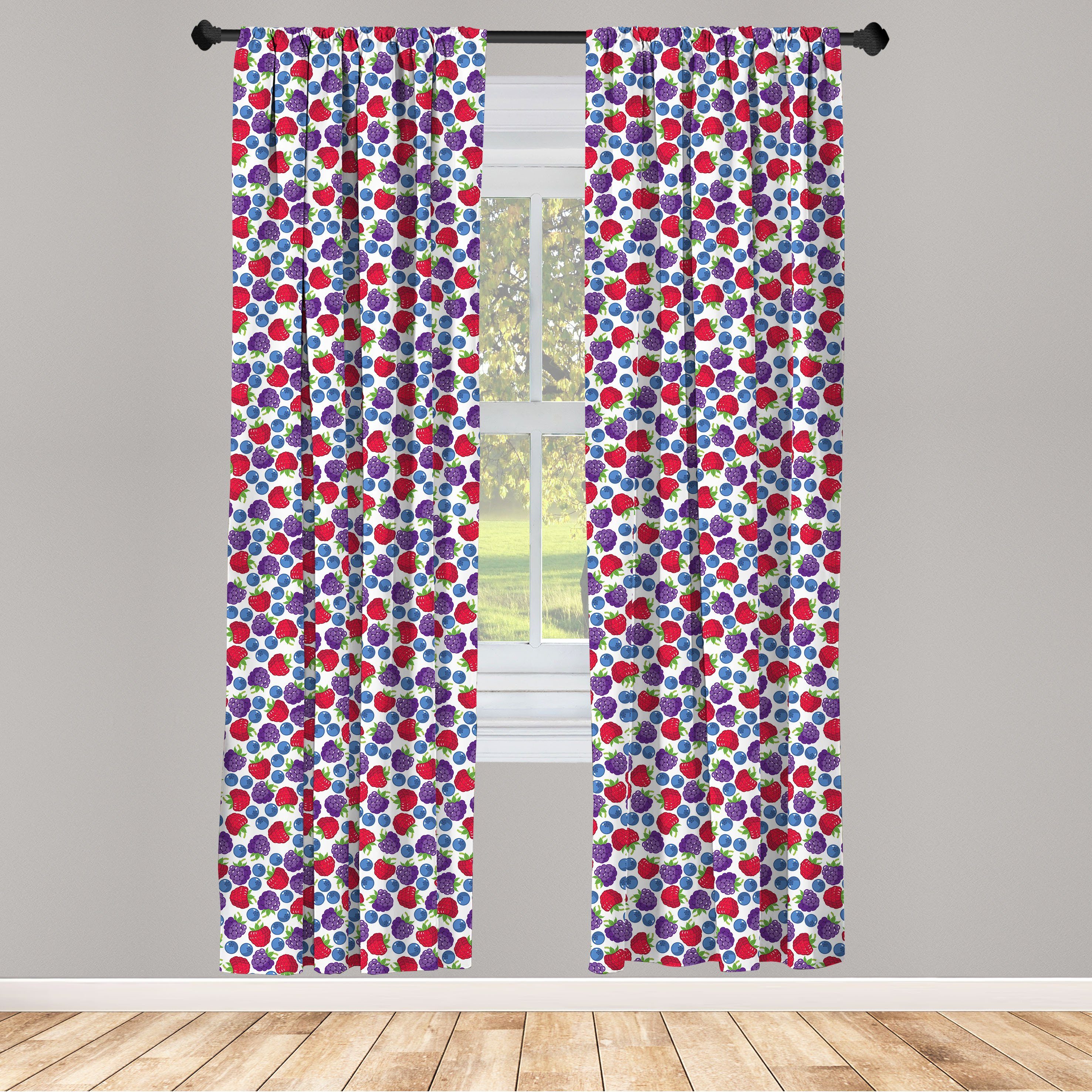 Gardine Vorhang für Wohnzimmer Schlafzimmer Dekor, Abakuhaus, Microfaser, Bunt Wilde Frucht-Muster | Fertiggardinen