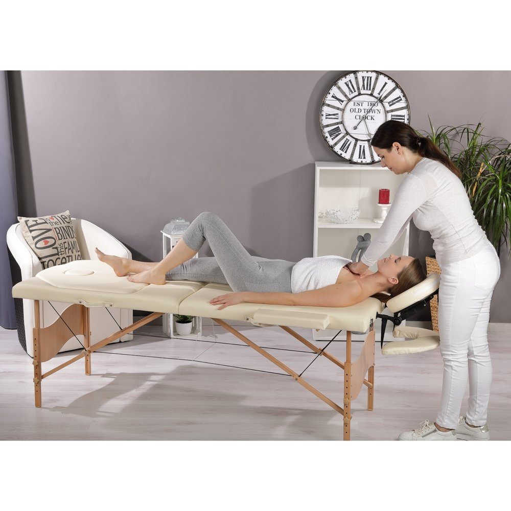Mucola Massageliege Massageliege 3 Zonen Massagebank Beige/Creme klappbar Kosmetikliege (Liege mit Transporttasche, 1-St., mit Transporttasche), einfacher Transport