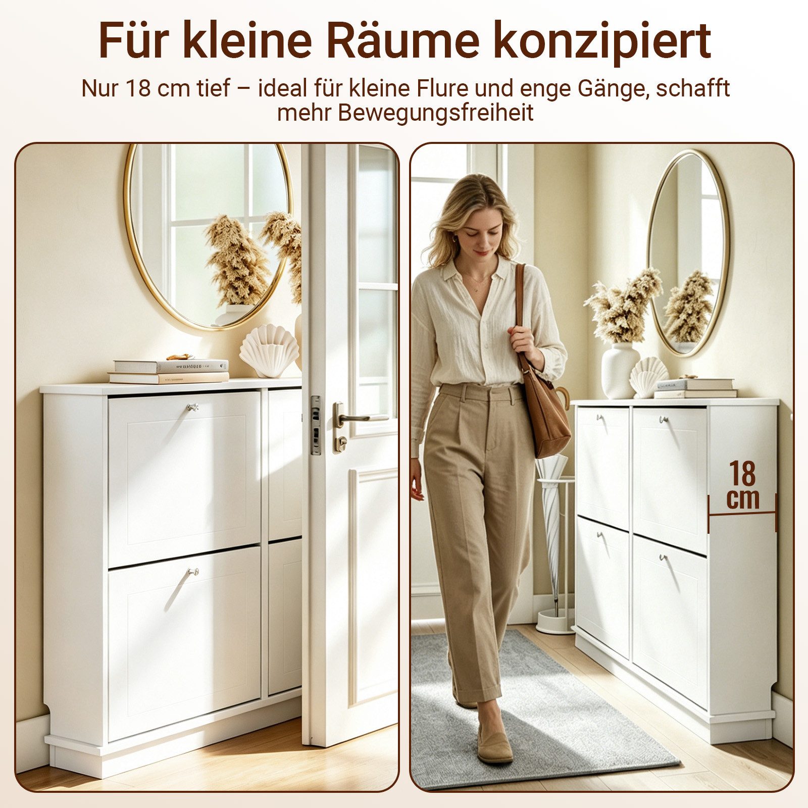 SoBuy Schuhkipper FSR99, Schuhkommode Schuhablage Schuhaufbewahrung, Flur, Platzsparend, mit 2/3/4 Klappen, Schuhschrank schmal, Schuhregal schmal, 18cm tief