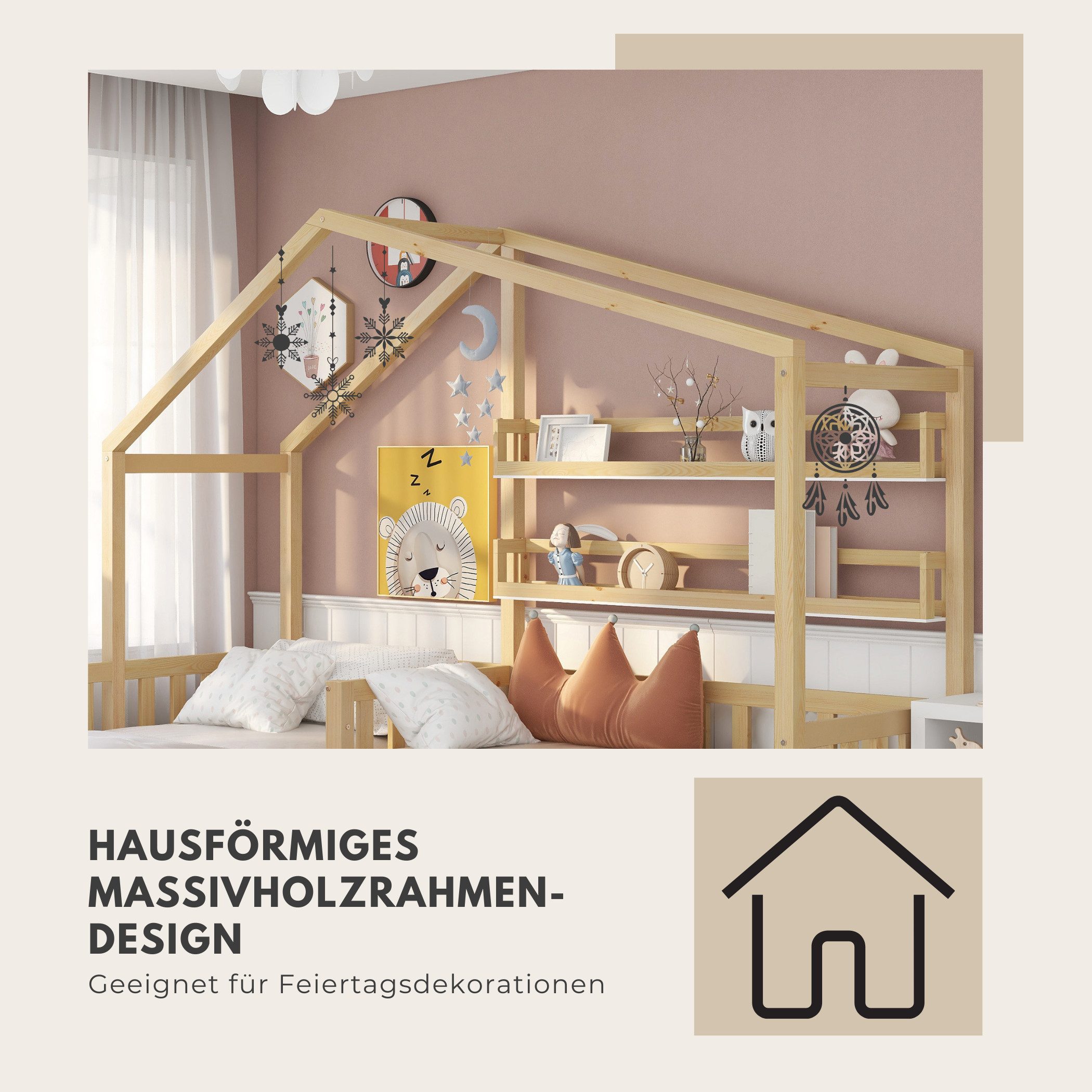 SeedWave Hausbett Kinderbett mit Schubladen und Regalen,Zwei Betten(200x90c günstig online kaufen