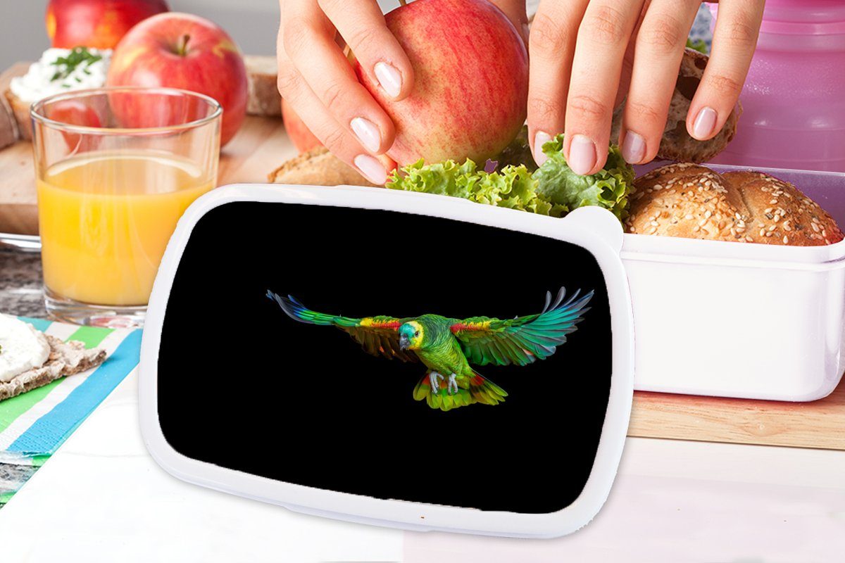 Jungs Kinder für und Papagei Mädchen Federn, und Lunchbox Brotdose, MuchoWow Vogel - weiß Brotbox Kunststoff, für Erwachsene, (2-tlg), -