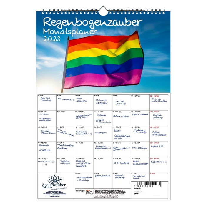 Seelenzauber Wandkalender Regenbogenzauber Pride LGBTQIA+ Planer DIN A3 - Kalender für 2023
