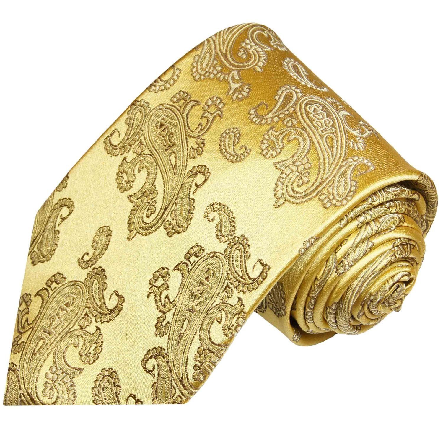 Paul Malone Krawatte Herren Seidenkrawatte eleganter Schlips modern paisley Breit (8cm), gold 354