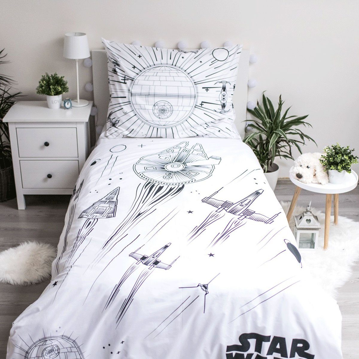 Star Wars Kinderbettwäsche Bettwäsche Set Star Wars "Death Star" leuchtet, Renforcé, 2 teilig, Bettwäsche leuchtet im Dunkeln