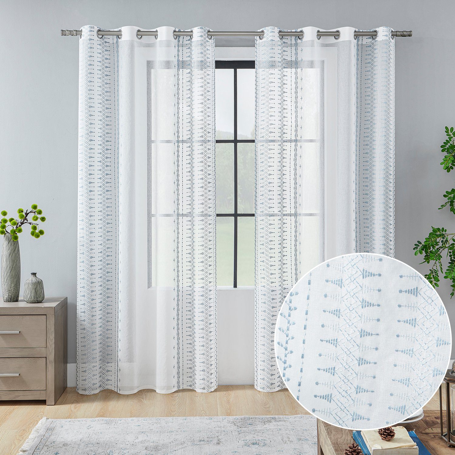 Gardine, HOMEIDEAS, Ösen (2 St), Vorhänge halbtransparent Böhmische Grau-Blau