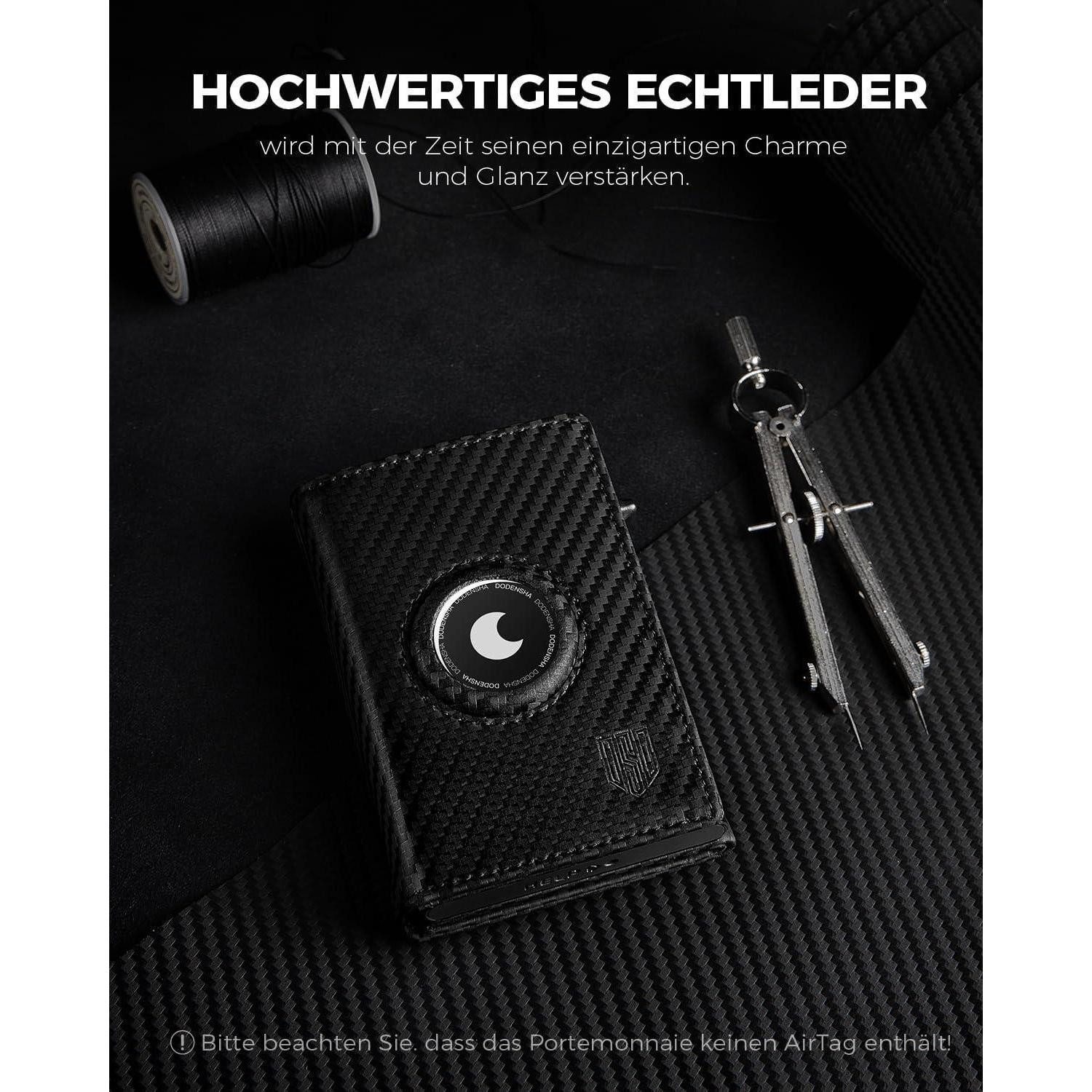 LuxusKollektion Kartenetui Airtag Wallet Herren XL Münzfach Smart RFID Schutz Portmonee Carbon