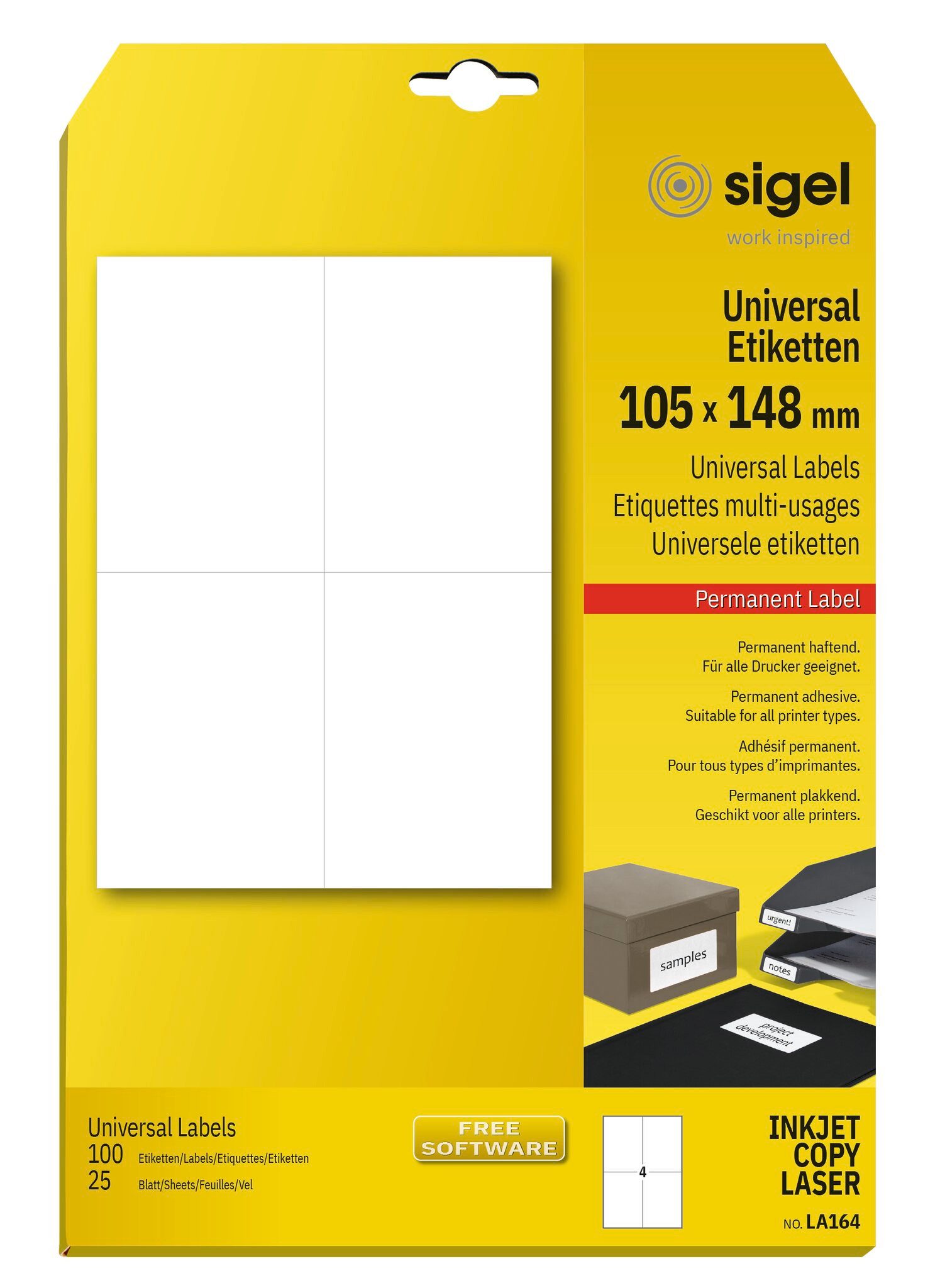 Sigel Ярлыкиpapier SIGEL LA164 Universal-Etiketten - weiß - 105 x148 mm - 70 g/m² - 100