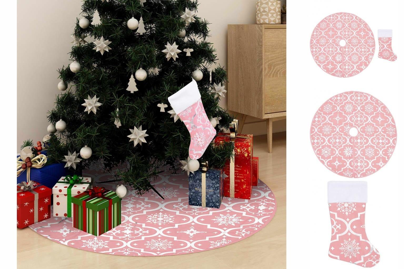 vidaXL Dekoobjekt Luxus-Weihnachtsbaumdecke mit Socke Rosa 150 cm Stoff