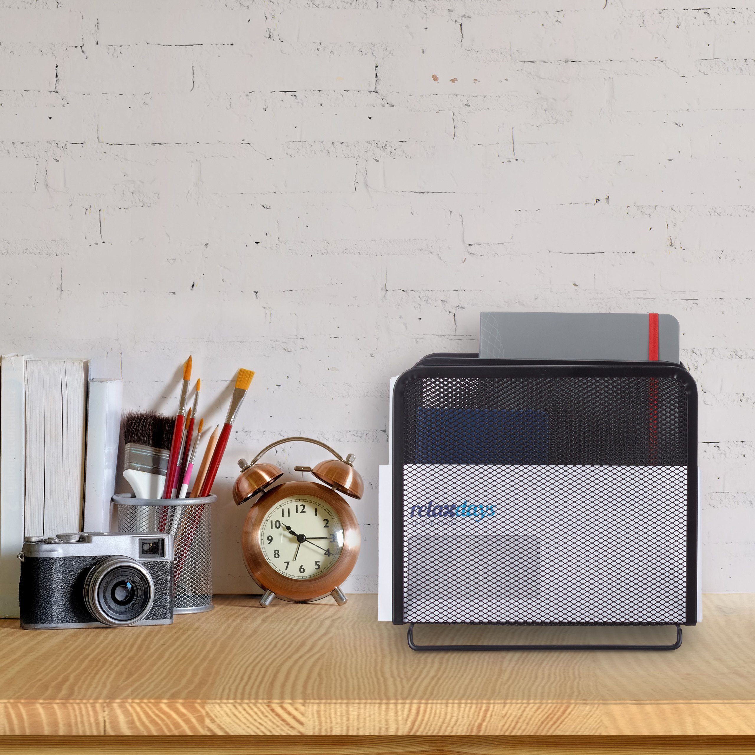 relaxdays Organizer Katalogsammler Metall mit 5 Fächern, schwarz