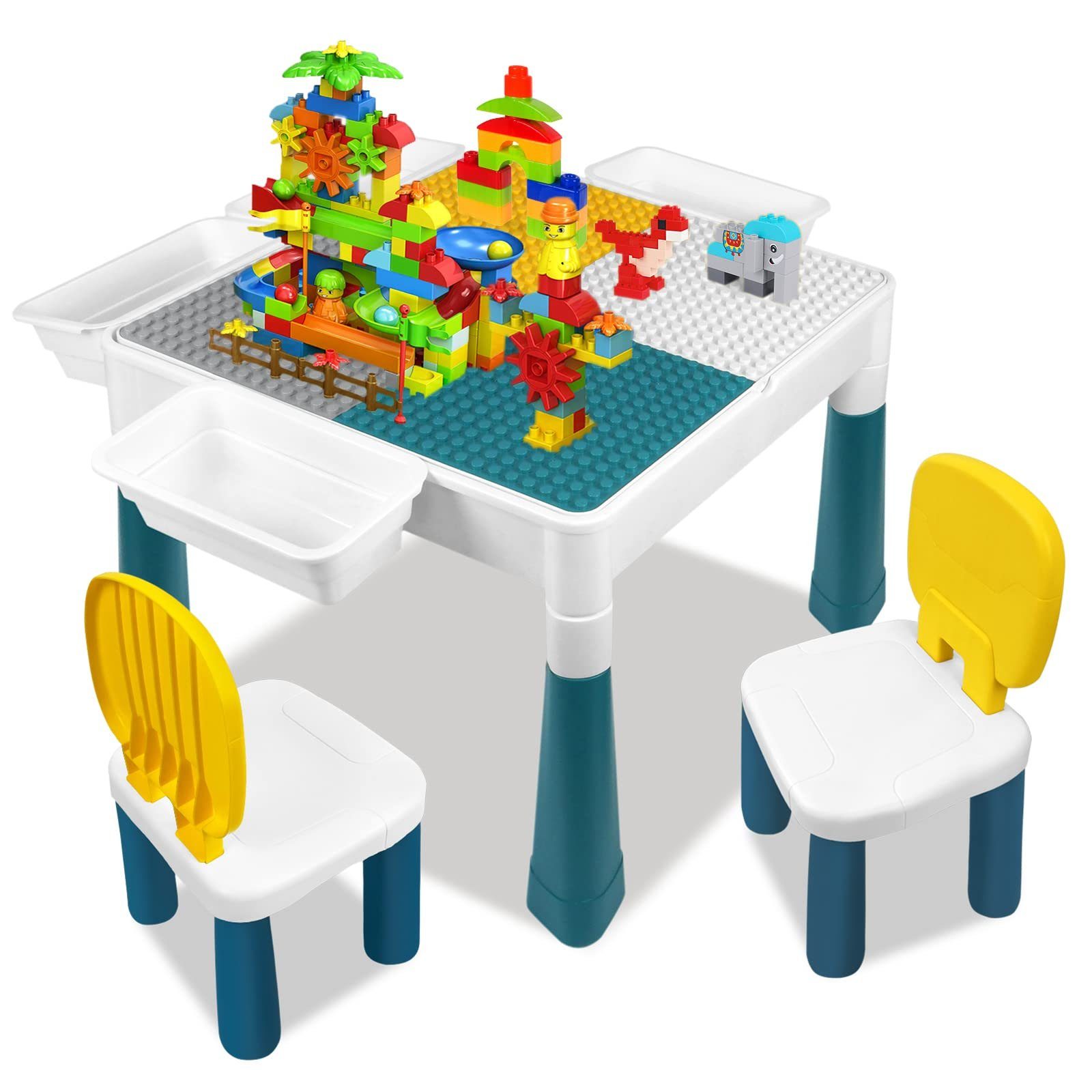 Kinder Kindertisch mit für UISEBRT 163pcs Set Stühl Spieltisch Kinderzimmer 2 Multifunktionaler Bausteine, Basteltisch Aktivitätstisch &