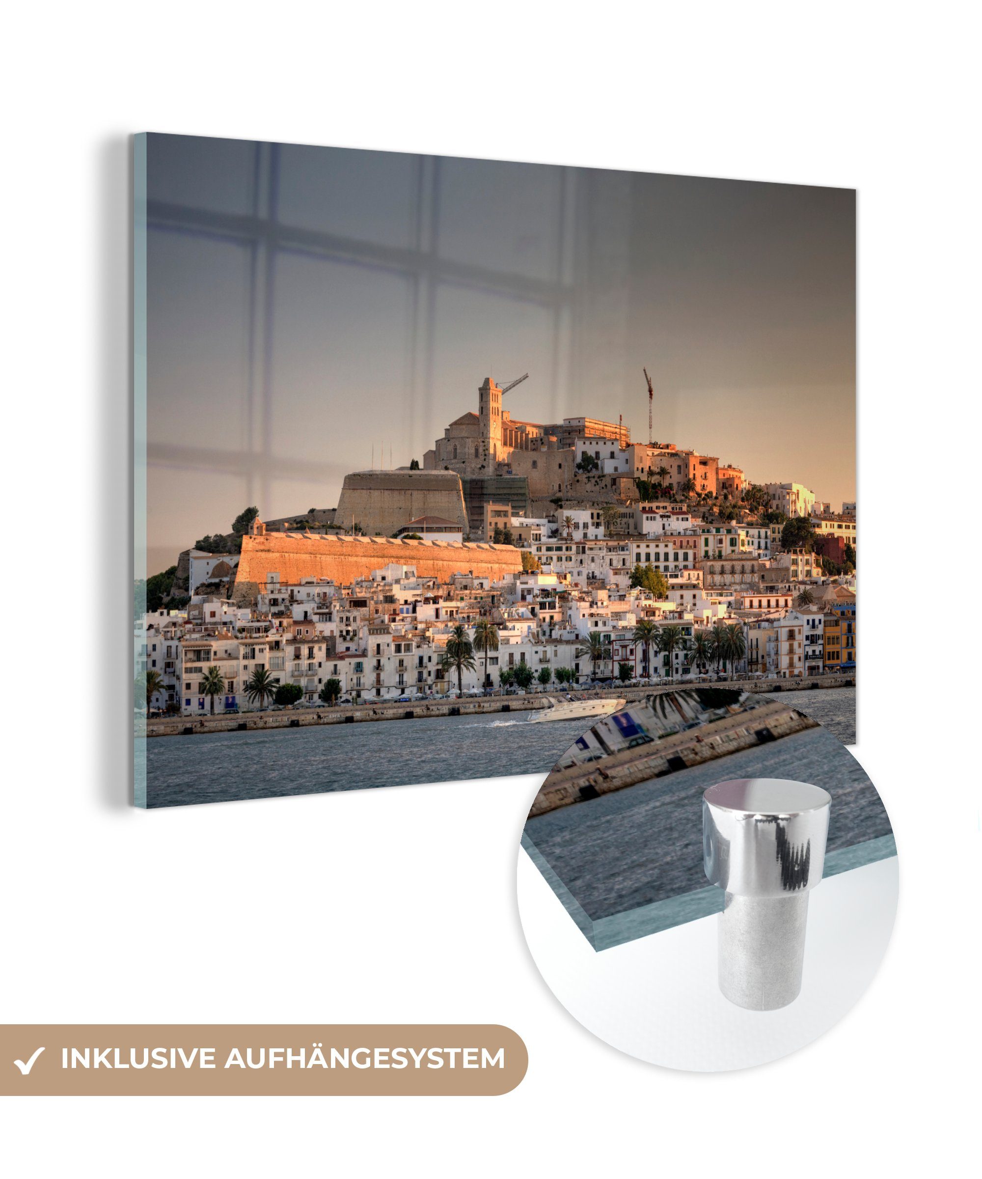 MuchoWow Acrylglasbild Blick auf die Küstenlinie von Ibiza-Stadt, (1 St), Acrylglasbilder Wohnzimmer & Schlafzimmer