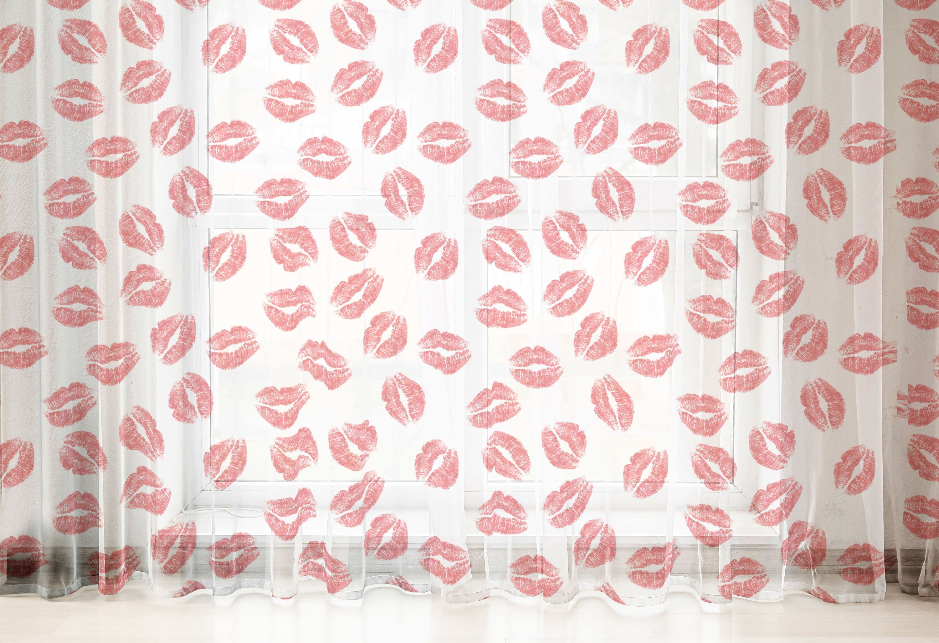 Gardine schiere Drapierung für Hochzeit Party Abakuhaus, Red Feminin Kuss 2 Lippenstifte Marks Panels