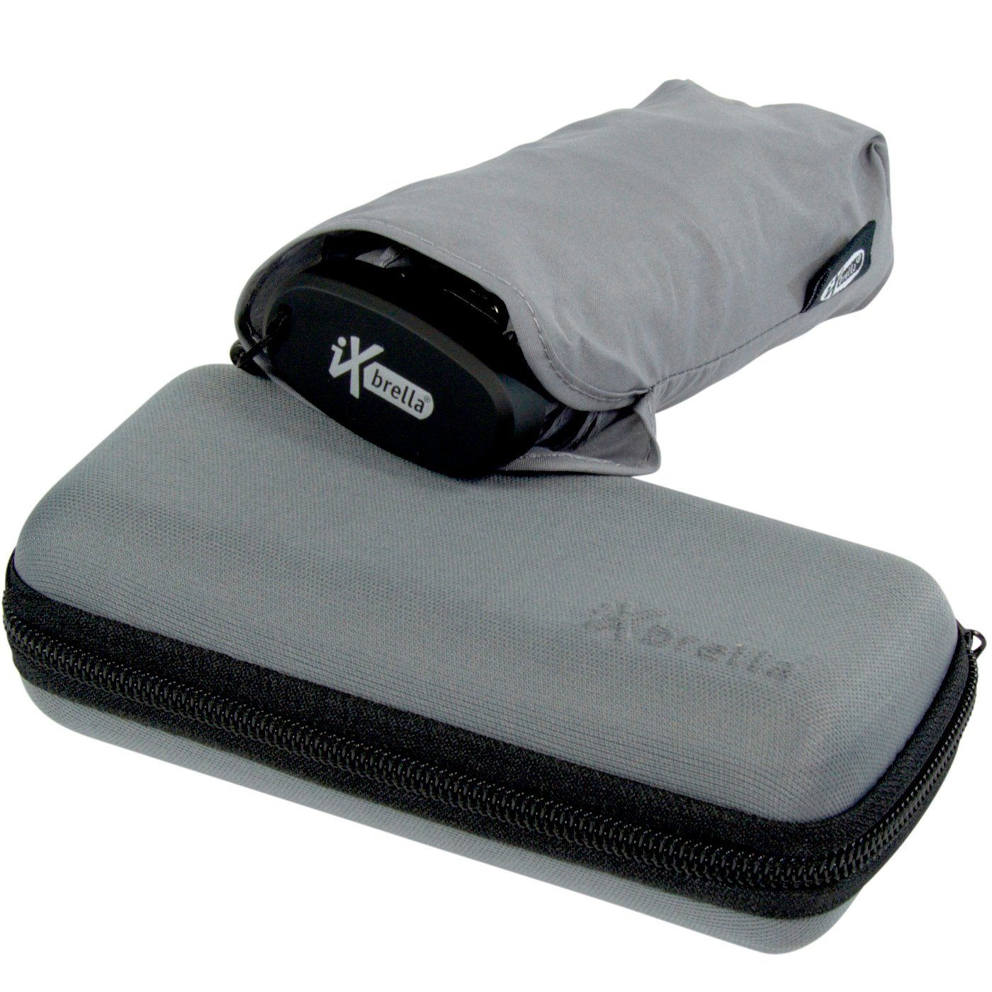 iX-brella Taschenregenschirm Ultra Mini 15 cm winziger Schirm im Handy Format, ultra-klein, mit Softcase-Etui - titanium grey grau