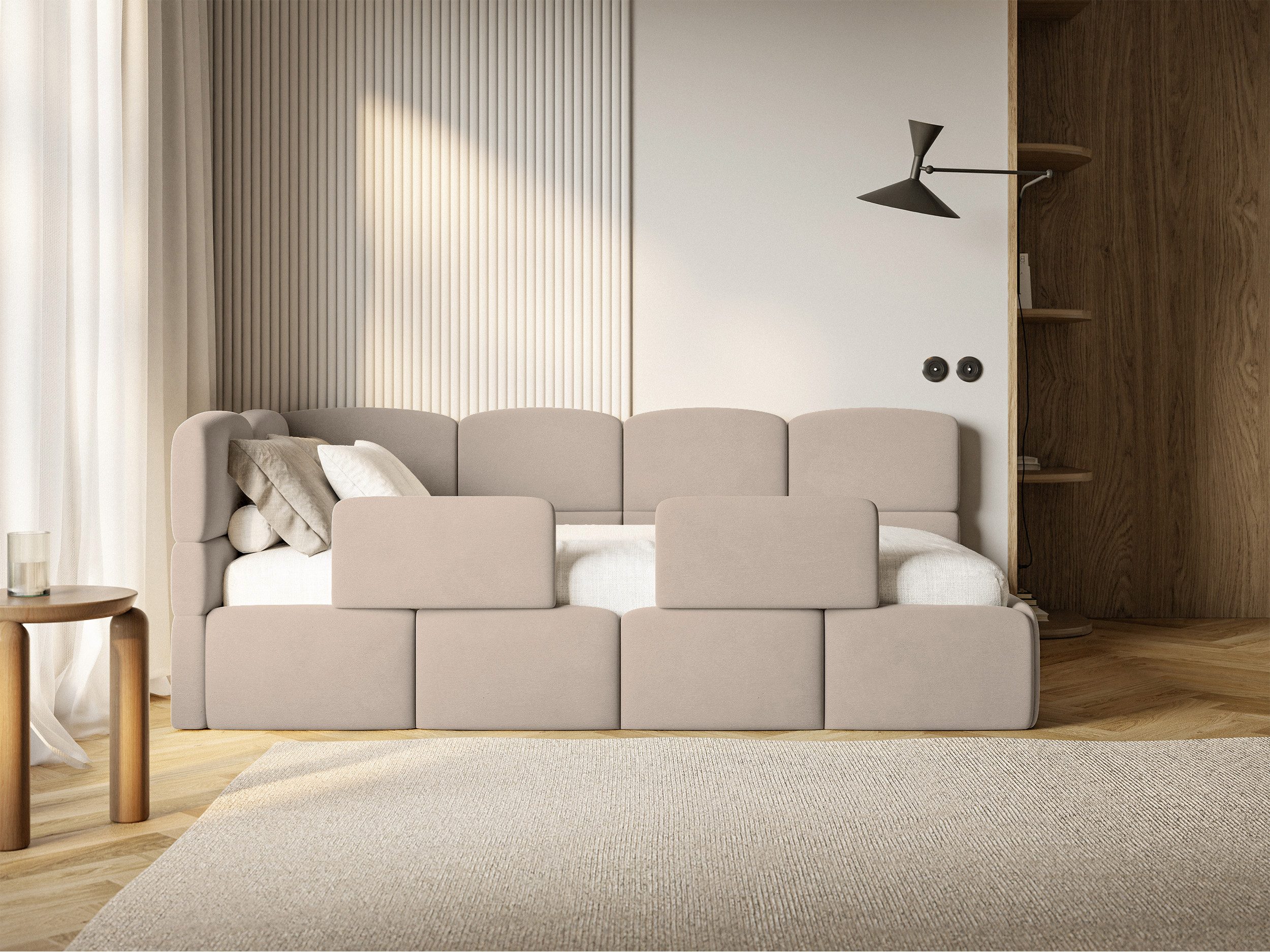 Selsey Kinderbett CLOUDY, Eck-Kopfteil, Matratze & Stauraum, Easy-Clean-Velours, 120x200 cm