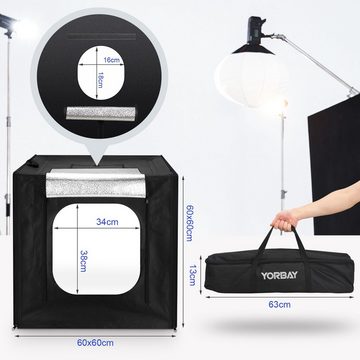 Yorbay Fotohintergrund Fotostudio Set 60 x 60 x 60cm LED Fotobox Lichtbox Lichtwürfel, Lichtzelt inkl. 4 PVC-Hintergrundfolien(schwarz,rein weiß,grau,orange)