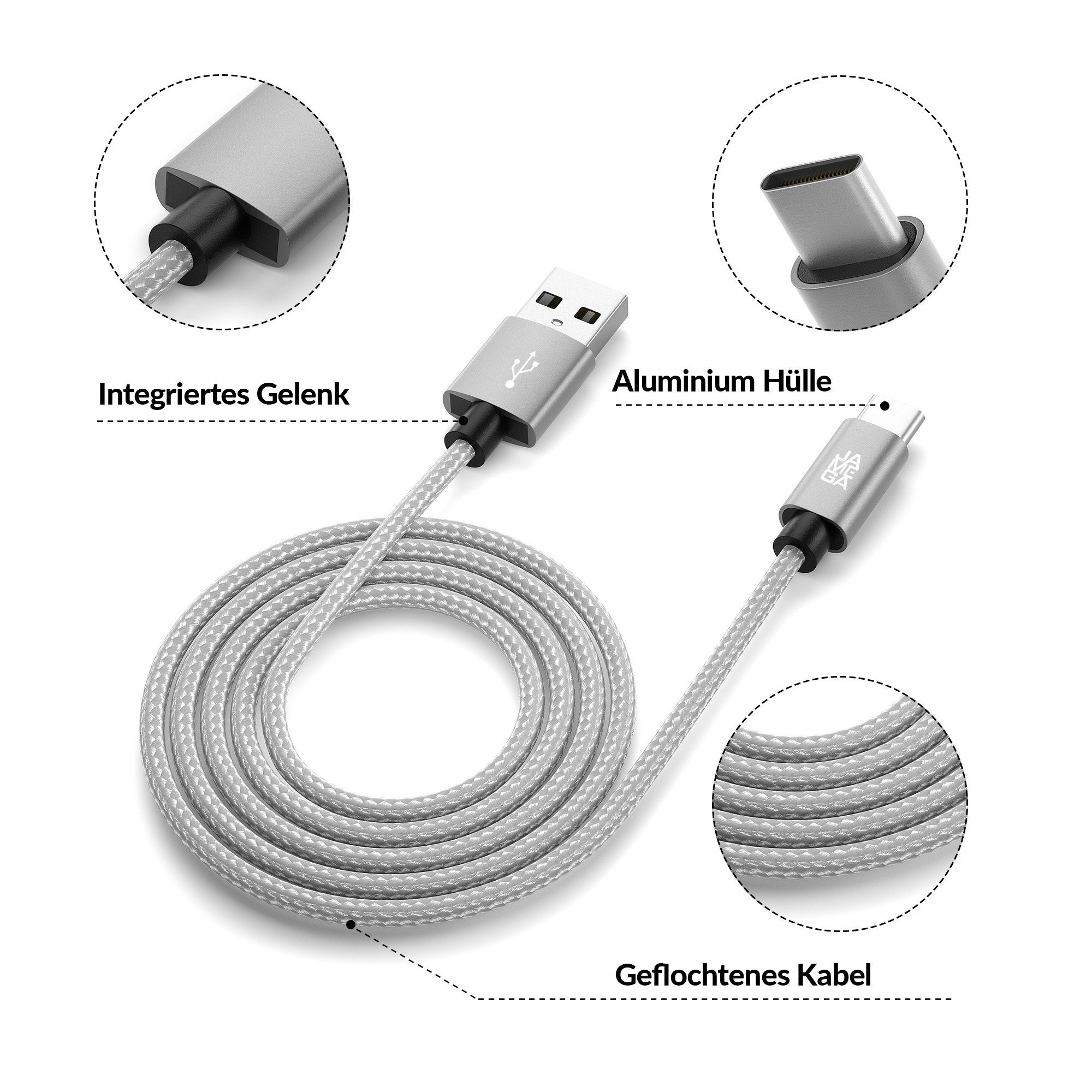 JAMEGA USB-C Datenkabel Ladekabel für Samsung Apple iPhone Huawei Xiaomi uvm. USB-Kabel, USB Typ A, USB Typ C, (50 cm) – Bild 3 von 5